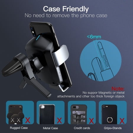 AUTO DRIVE SILVER VENT MOUNT  WIRELESS CHARGER, AUTO-CLAMPING, COMPATIBLE WITH QI-ENABLED PHONES