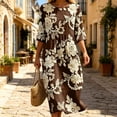 thumbnail image 6 of VBVC Women's and Women's Plus 3/4 Sleeve Midi Dress, Summer Casual Crew Neck Dress For Women, Ladies' Loose Fit Floral Dress with Pockets,Coffee,S-5XL, 6 of 8