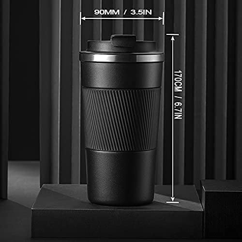 PQETBV Tasse Thermos Café Noir, Tasse de Voyage en Acier Inoxydable 304 Tasse de Voiture avec Couvercle, Gobelet Isotherme à Café pour Chaud et Froid, Lait et Thé (380ML