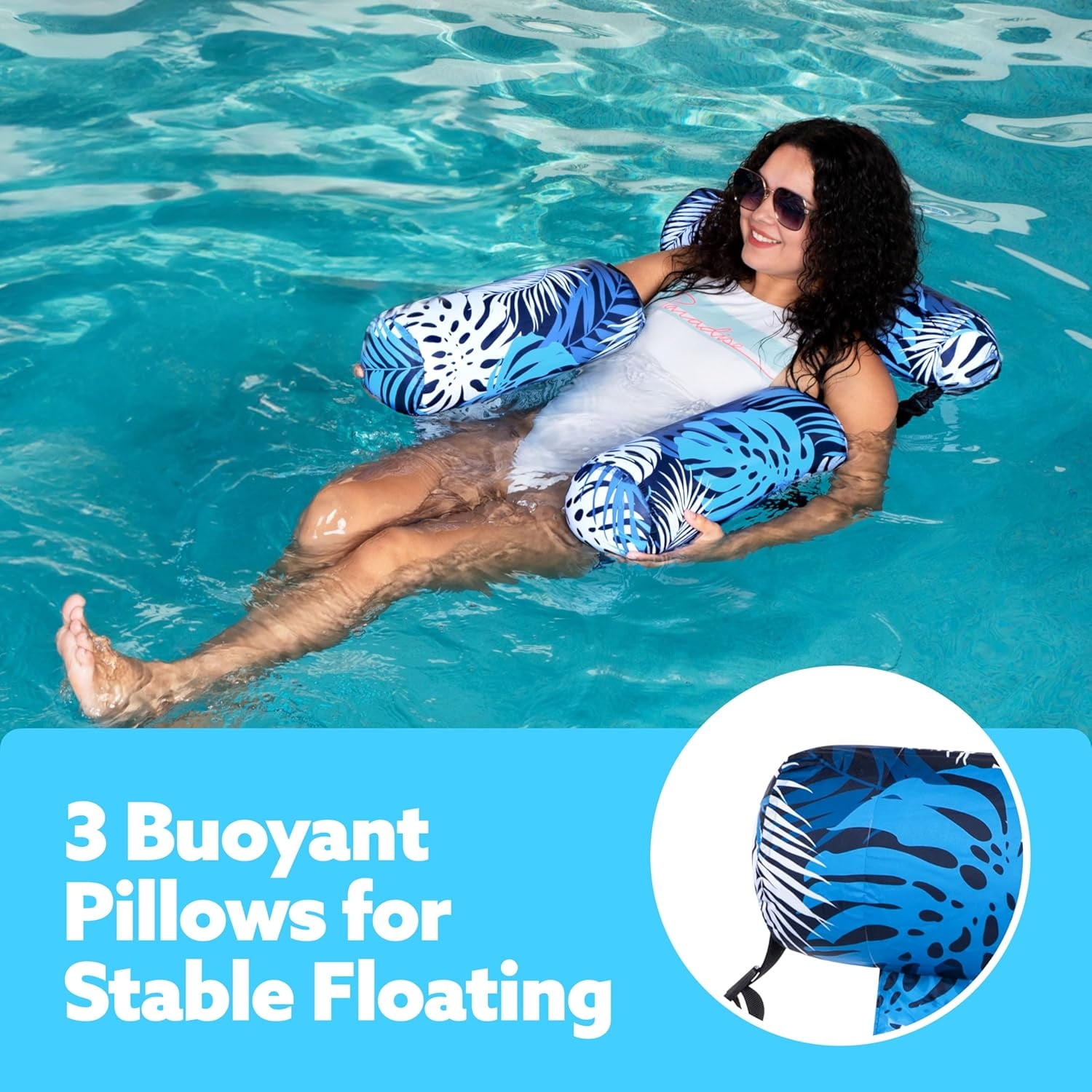 Joyfy Pool Chairs,Pool Floats for Adult,Blow up Water Chairs Noodles rafts for Party Summer Water Beach Fun, Blue Leaves