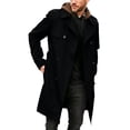 thumbnail image 2 of Mens Pea Coats Double Breasted Notched Lapel Belt Casual Slim Fit Trench Coat Mid Long Fall Winter Windproof Overcoat with Pockets Black, 2 of 6