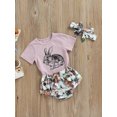 thumbnail image 3 of ITFABS Baby Girls Summer Suit, Short Sleeve Rabbit Printed Tops+Floral Lace Ruffled Shorts+Headband, 3 of 9