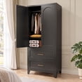 thumbnail image 4 of ShiKeyi 70" Tall Metal Wardrobe Cabinet with 1 Drawer and Hanging Rod, 2 Doors Wardrobe Closet with Shelf for Bedroom, Black, 4 of 10