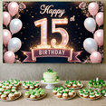 thumbnail image 3 of Pink Balloons Happy 15th Birthday Warm Light Floral Theme Banner for Teen Celebration Birthday Party Indoor Decoration, 3 of 9