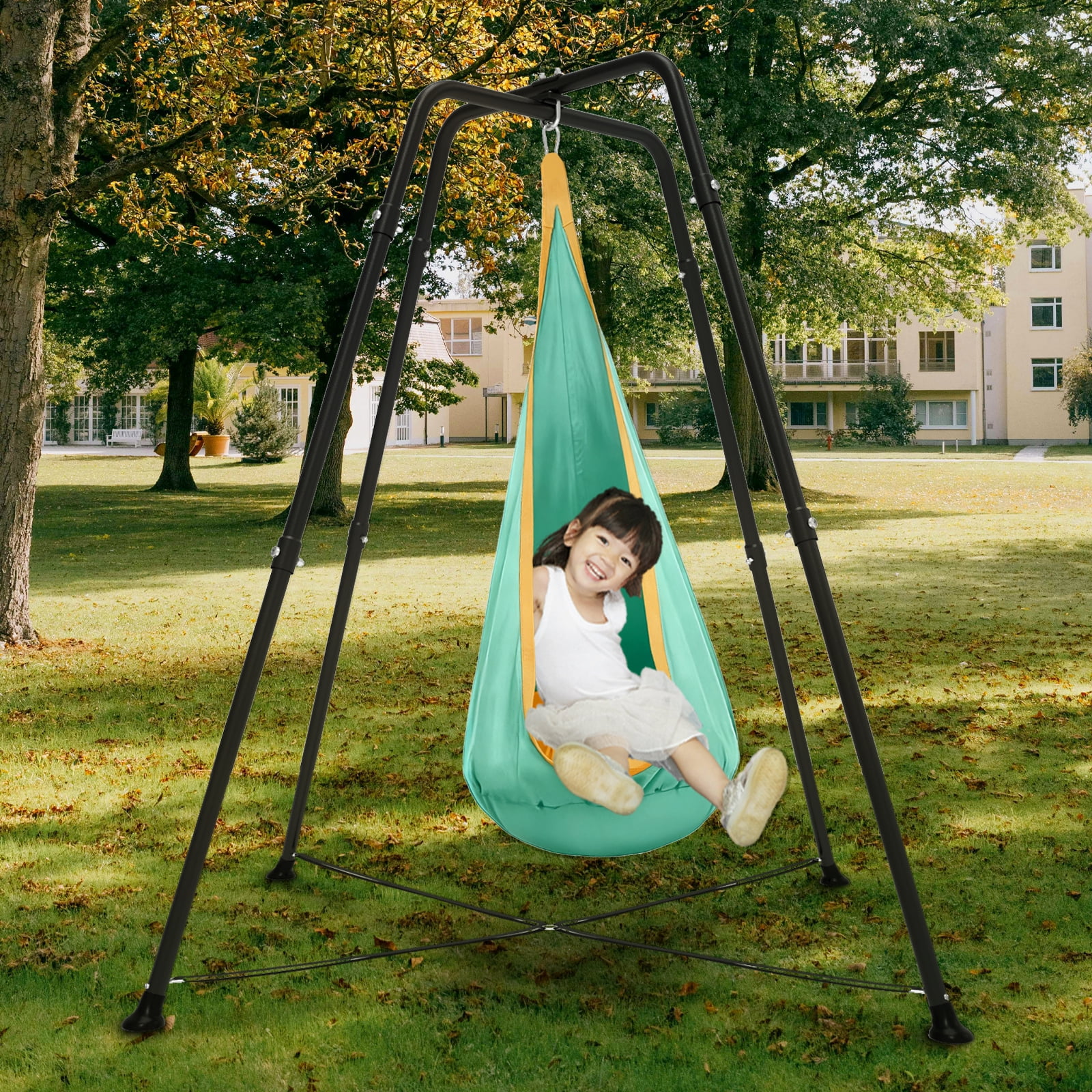 G TALECO GEAR Sensory Swing with Stand, Swing Frame with Pod Swing, Hammock Chair with Stand for Adults Outdoor, X-Shaped Swing Set for Backyard, Indoor Swing for Kids 330LBS. Mint Green Gradient