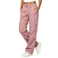 thumbnail image 2 of WULMLEO Cargo Pants for Women Wide Leg High Elastic Waist Y2K Pant Fall 2026 Casual Fall Plus Size Hiking Trousers with Pockets Pink 2XL, 2 of 7