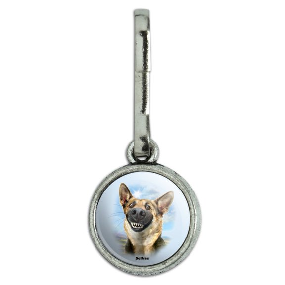 German Shepherd Dog Selfie Antiqued Charm Clothes Purse Suitcase Backpack Zipper Pull Aid