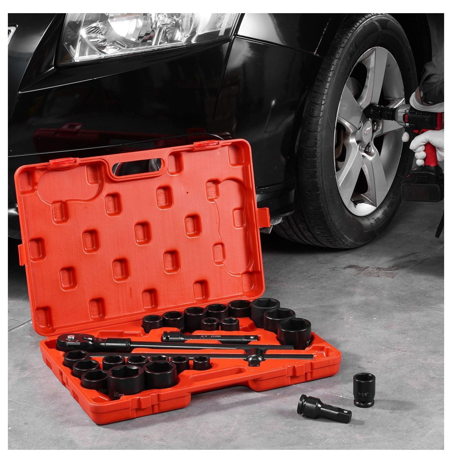 3/4" Drive Impact Socket Set - 27 Piece SAE & Metric, 6 Point Cr-V Steel