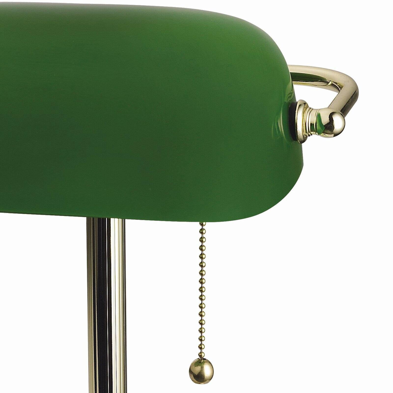 Catalina Lighting 13.5''  Banker's Lamp, Traditional Green Desk Lamp with Pull Chain Switch for Home or Office, Polished Brass