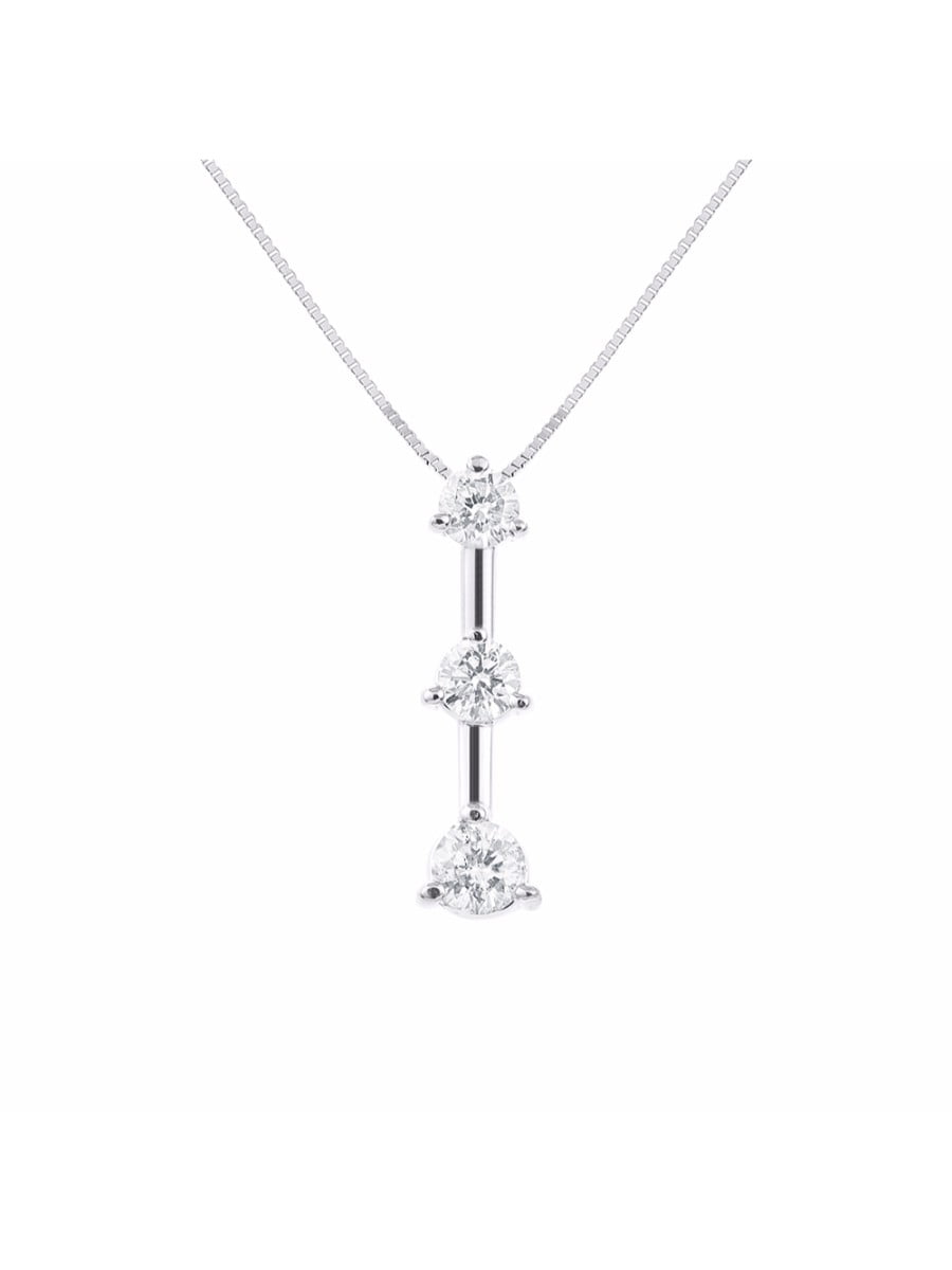 3 Stone Past, Present, Future Diamond Pendant Necklace Set in 14K White  Gold with 18