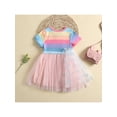 thumbnail image 3 of hirigin Toddler Girls Summer Dress, Striped Mesh Patchwork Round Neck Short Sleeve One-Piece for Kids, 18 Months to 6 Years, 3 of 9