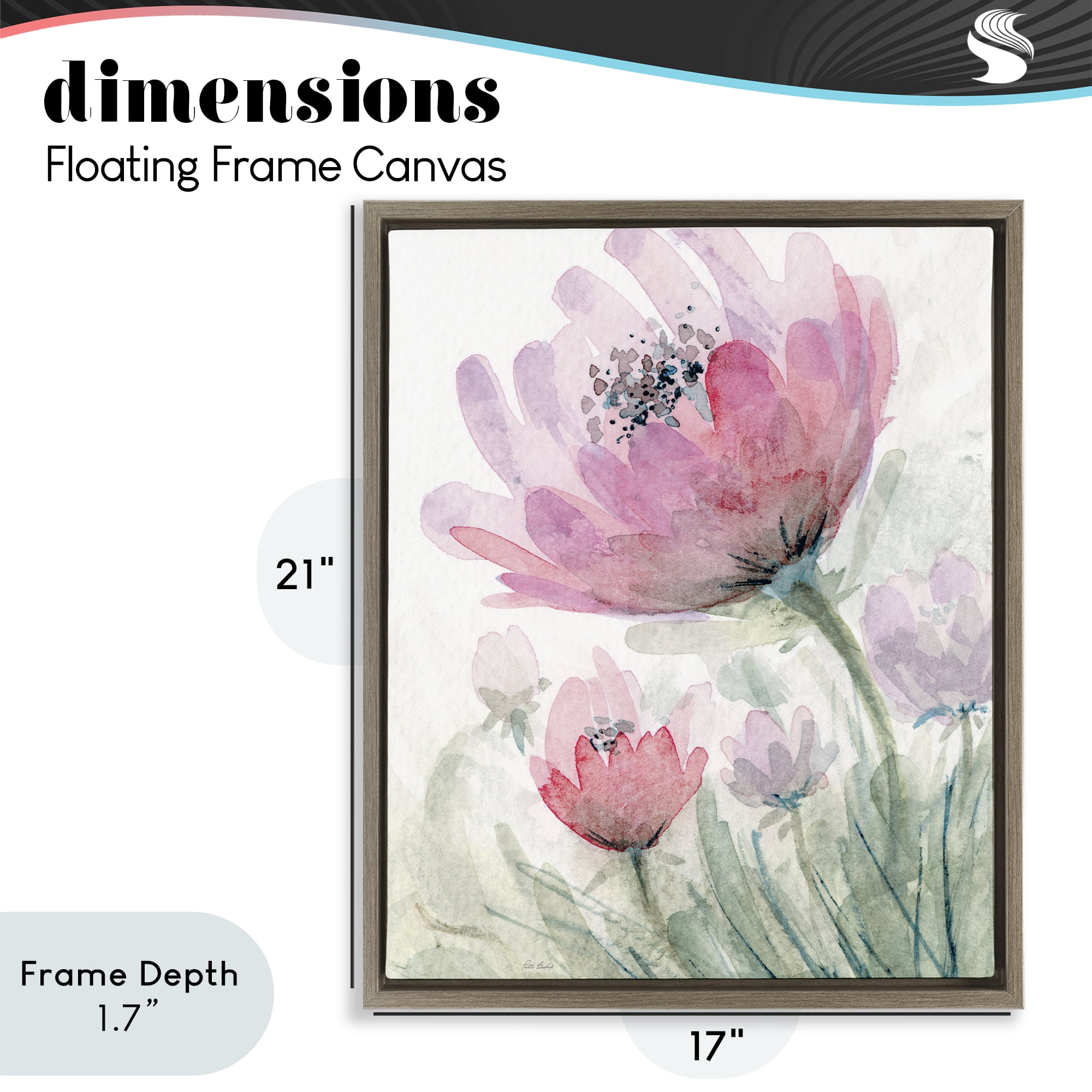 Stupell Industries Pink Flower Blossoms Brown Framed Floater Canvas Wall Art, design by Patti Bishop