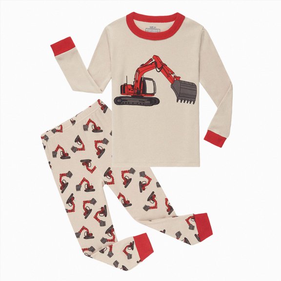larppty Toddler Pajamas Baby Kids Boys Girls Long Sleeve Dinosaur Printed Tops Pants Pajamas Outfit Set (Khaki,5-6 Years)