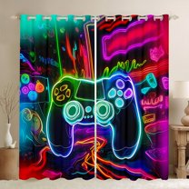 Homewish Neon Gamepad Gamer Black Out Curtains, Futuristic Square Abstract Curtains Pack of 2 (42x63 Each), Teens Kids Boys Child Bedroom Curtains, Living Room Curtains Decor