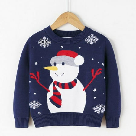 

Promotion!Kids Girl Boy Casual Sweater Long Sleeve Round Neck Christmas Elk/ Snowman Print Loose Pullover Fall Tops