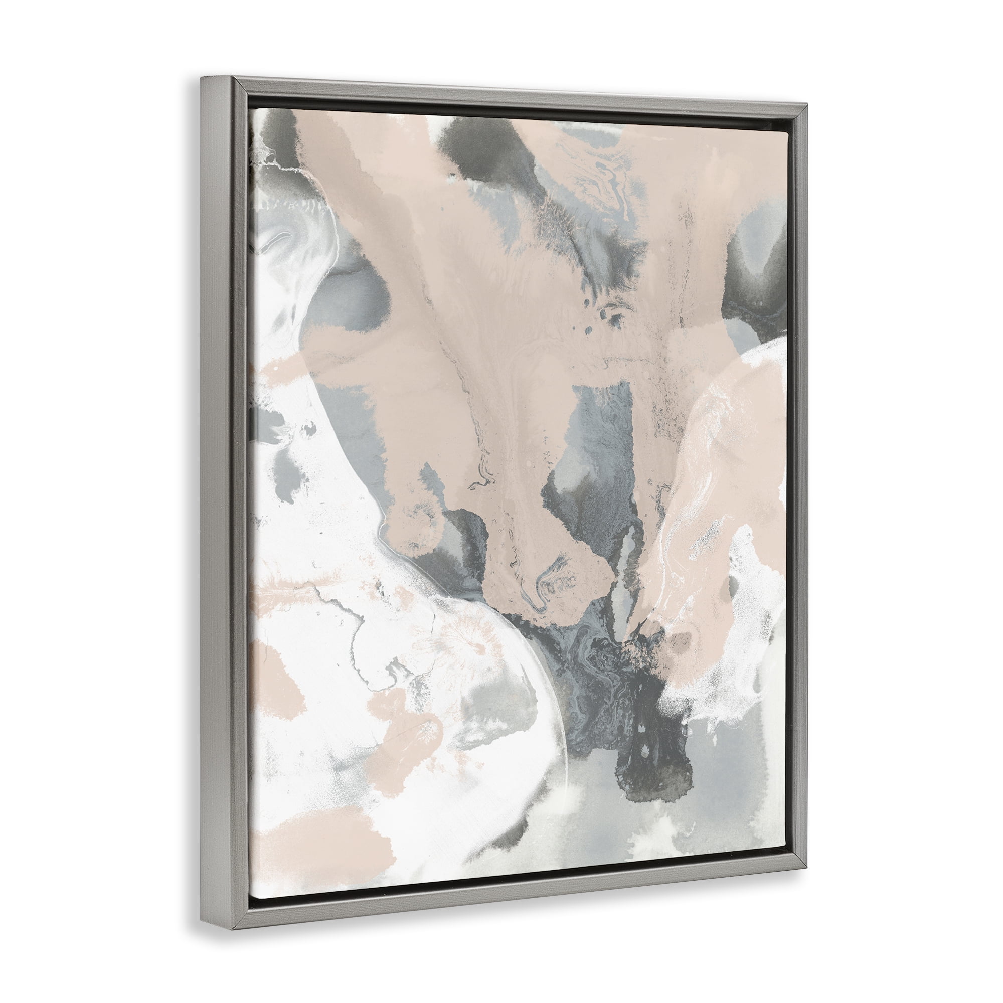 Stupell Industries Organic Fluid Abstraction Abstract Painting Gray Floater Framed Canvas Art Print Wall Art, 17 x 21