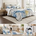 thumbnail image 6 of Twin XL Quilt Set 68''x98'', Blue Yellow Beige Lightweight Bedspread Coverlet Set with 2 Pillow Shams, Retro Abstract Modern Art Painting Breathable All Season Quilt Bedding for Dorm/Guest Room, 6 of 9