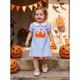 thumbnail image 4 of RUINIXCW Toddler Baby Girl Halloween Dress Outfit Cute Infant Baby Girls Summer Fall Pumpkin Dress Pumpkin Bow Embroidery Puff Short Sleeve Doll Collar A Line Plaid Dress, 4 of 9