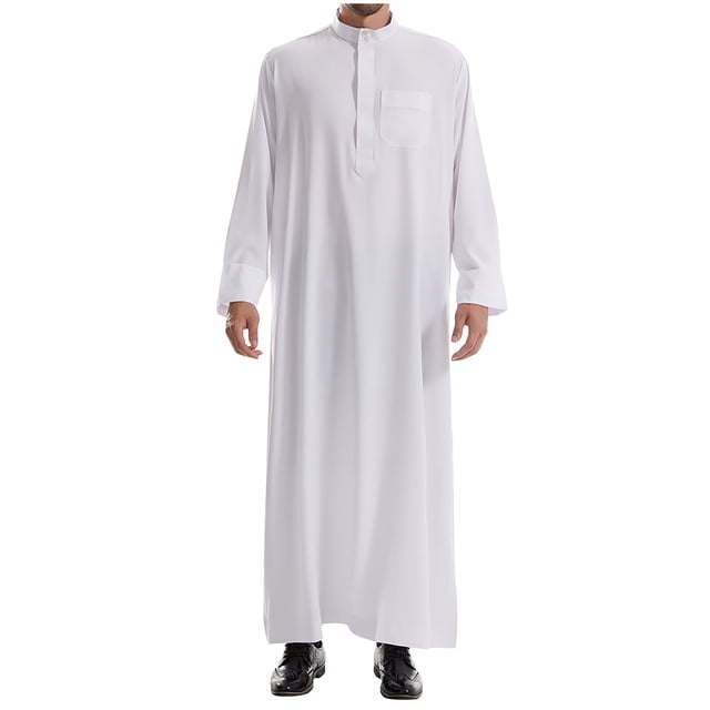 LOVZFMLL Jackets for Men's Muslim Robe Arab Middle Robe Long Style Long Sleeve Standing Neck Pocket Pullover Long Shirt Fashion Casual Robe