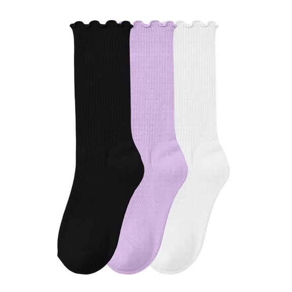 Acaics 3PC Solid-Color Socks for Girls Casual Cotton Crew Sock Comfort Socks