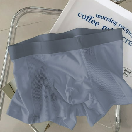 

ALSLIAO Men Underwear Boxer Briefs Ice Silk Shorts Panties Bulge Pouch Trunks Underpants Gray XL