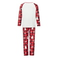 thumbnail image 4 of Elippeo Christmas Family Pajamas Matching Set Cartoon Letter Print Raglan Sleeve Tops and Elastic Plaid Pants Loungewear, 4 of 10