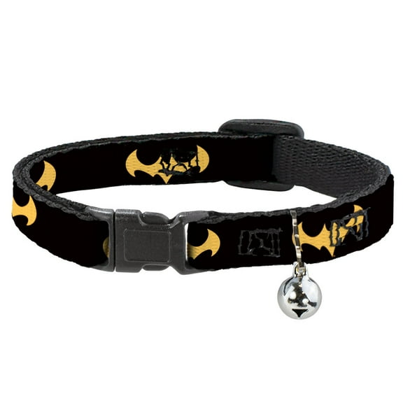 DC Comics Breakaway Cat Collar With Bell, Plastic Clip, Easy Adjustable, DC League of Super Pets Batman Bat Logo Black Yellow, 8.5 to 12 Inches 0.5 Inch Wide