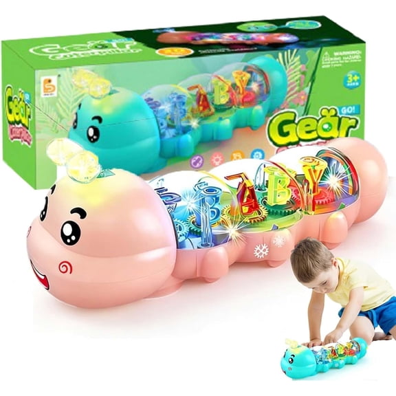 Crawling Toy, Caterpillar Design Tummy Time Toy with Light，Captivating Light and Sound Effects, Birthday Gifts for Boys and Girl(1Set,Pink)