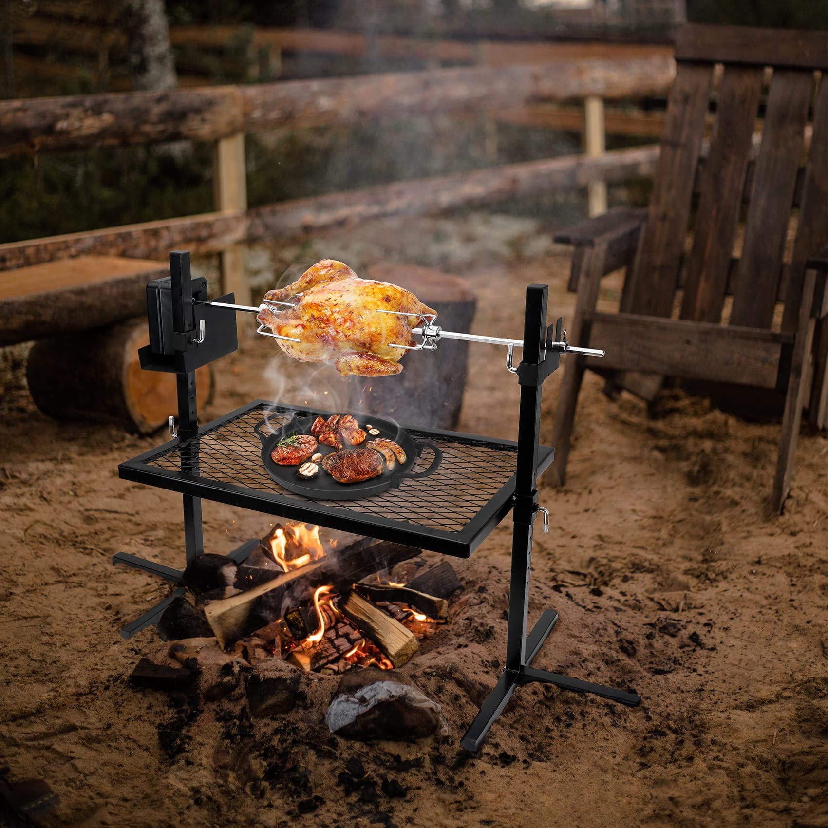 Only Fire 360 Adjustable Electric BBQ Rotisserie Grill and Spit Kit Outdoor Camping Grill
