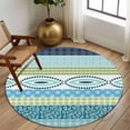 thumbnail image 2 of Round Rugs 7Ft, Blue Green Geometric Round Area Rug Washable Indoor Throw Carpet, Boho Vintage Country Flowers Leaves Large Non Slip Circle Rug for Dining Room Playroom Home Decor Aesthetic, 2 of 8