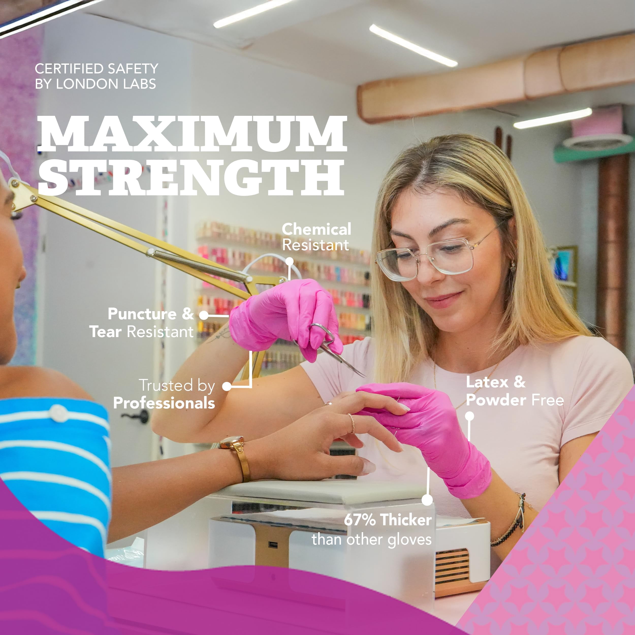 London Labs 4 Mil Disposable Nitrile Gloves, Latex Free & Powder Free Gloves for Esthetician, Nail tech, Cleaning, Cooking & Tattoo - 1000ct medium pink gloves