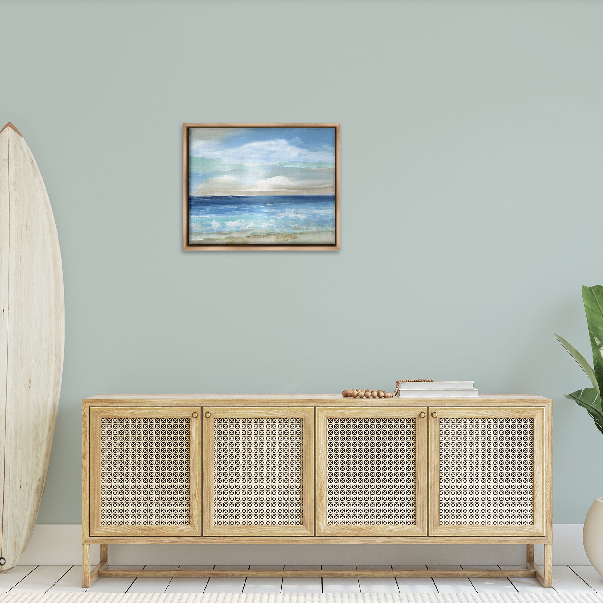 Stupell Industries Crashing Ocean Ripples Scenery Nature Painting Brown Floater Framed Canvas Art Print Wall Art, 31 x 25
