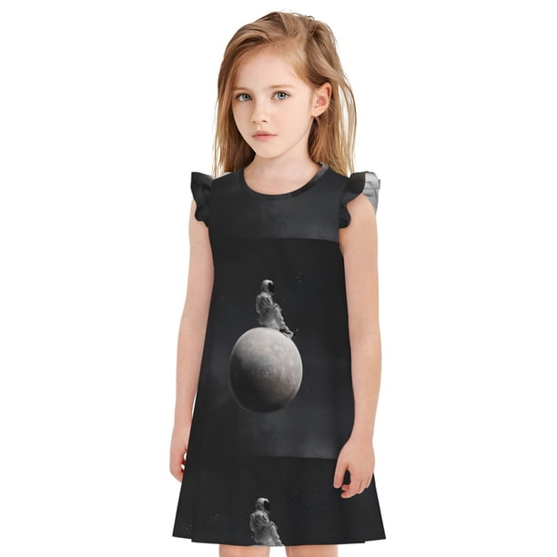 Balery Astronaut Sitting On Mercury Planet Camisón de princesa para niñas, pijama de algodón con mangas abullonadas, suave y bonito.-Large