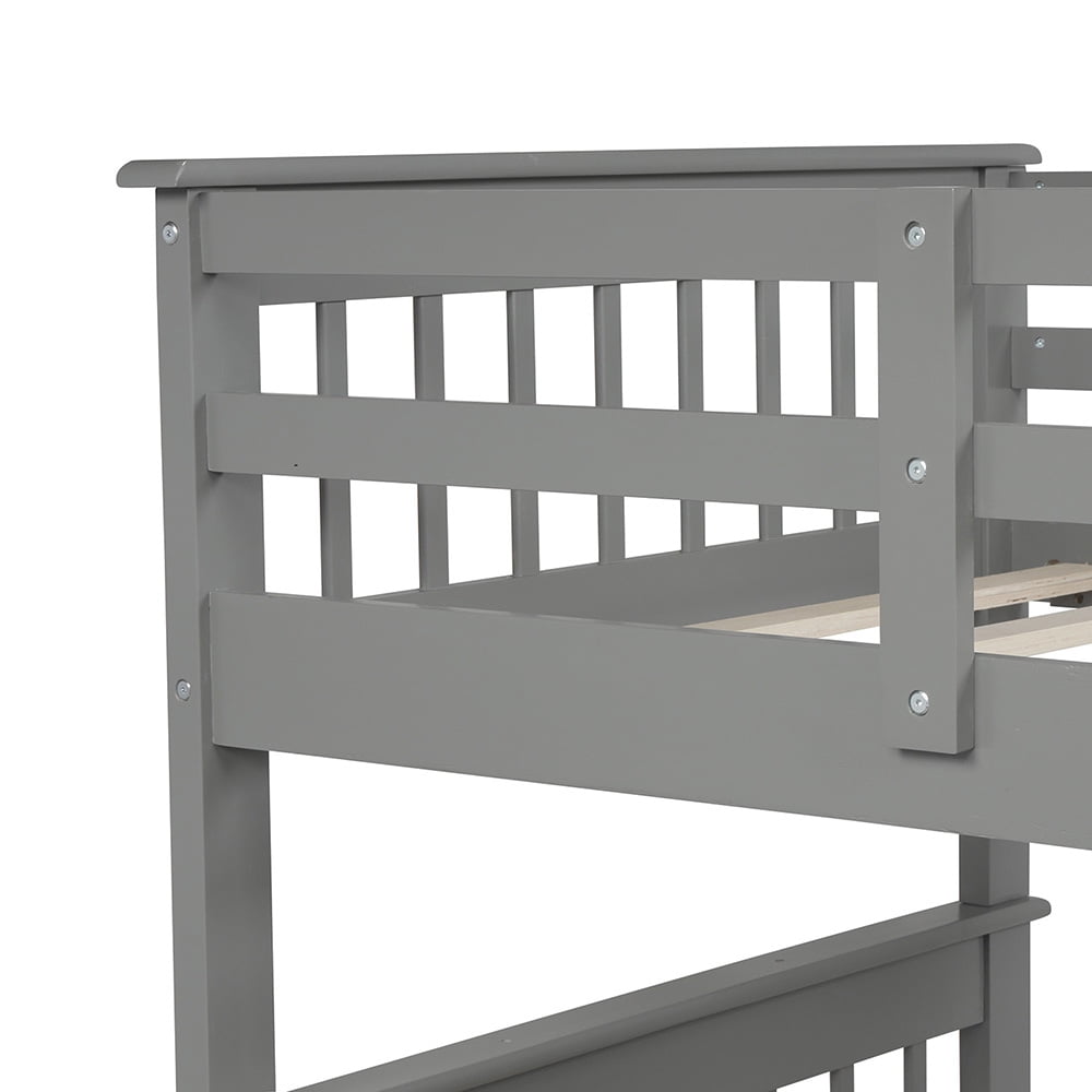 Private Jungle Twin Full Bunk Beds with Storage and Guard Rail, Solid Wood Bunk Bed for Bedroom, Gray