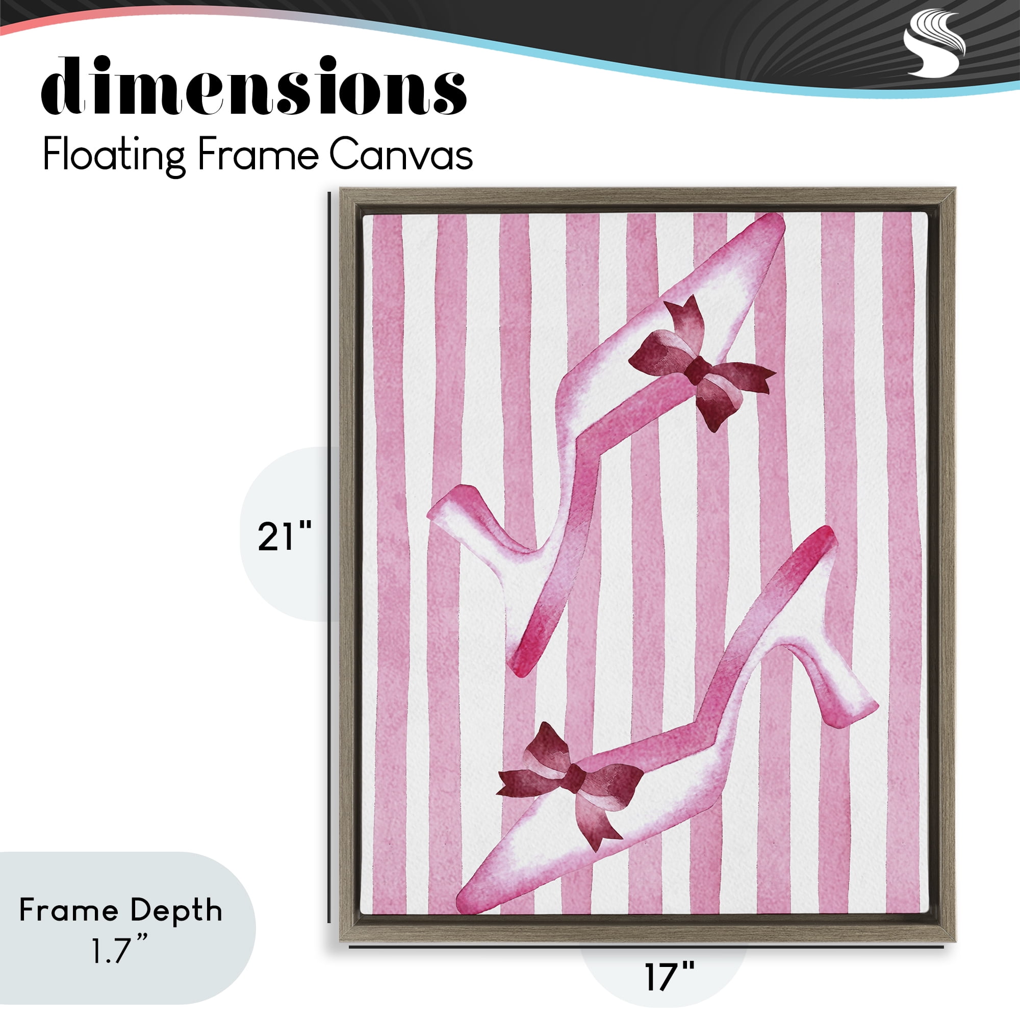 Stupell Industries Bow Heels on Pink Stripes Brown Framed Floater Canvas Wall Art, design by Camila Juncos