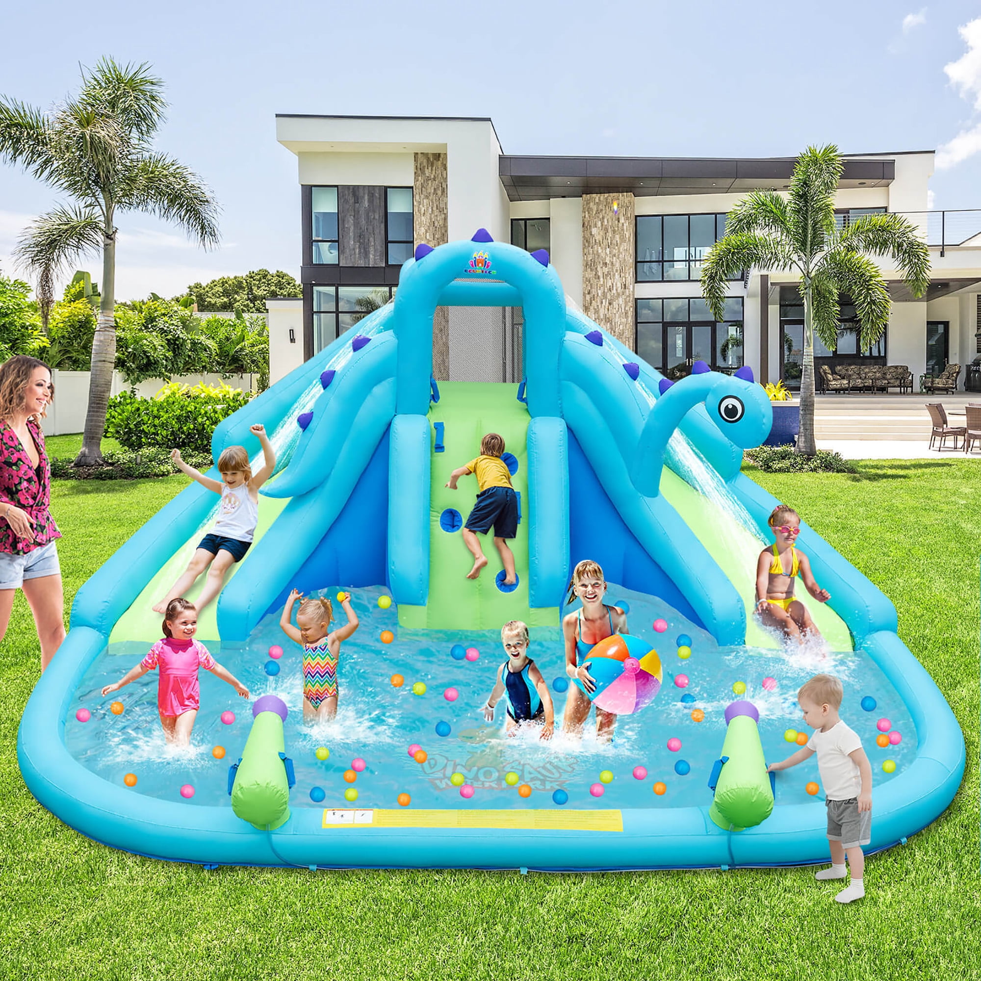 Gymax Inflatable Water Slide Blowup Water Park w/ Dual Slides Without Blower