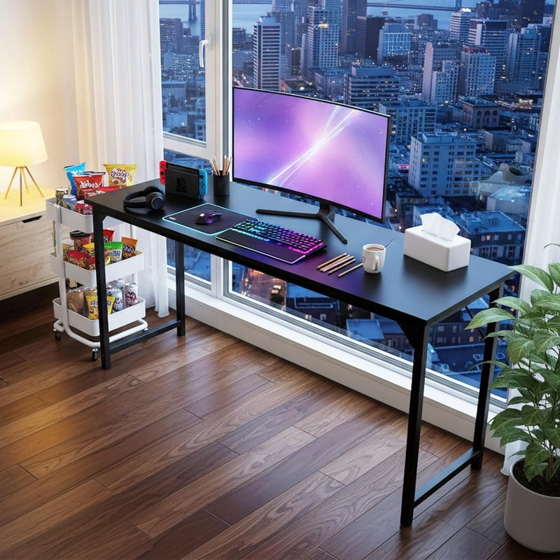 Kelno 63" Computer Desk Gaming Table Home Office Writing Study Workstation with Sturdy Metal Frame, Black