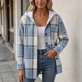 thumbnail image 4 of Bzdzmqm Womens Fall Winter Hooded Plaid Shacket Button Down Casual Loose Long Sleeve Oversized Coat for Women Trendy Outerwear with Pockets for Daily Wear, Light Blue S, 4 of 6