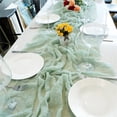 thumbnail image 3 of Bohemian Table Runner Pleated Fabric Wedding Party Decoration 90x300cm Light Green, 3 of 8
