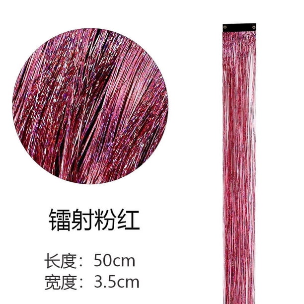 Zhuge 8 piezas/set de extensiones de cabello con purpurina y oropel para resaltar, extensiones de cabello brillantes y de colores para fiestas, color rosa