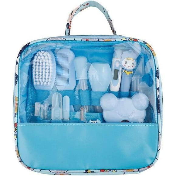 Ensemble de Santé et de Soins 13 Pcs, Ensemble de Soins pour Nouveau-Né Incluant Coupe-Ongles, Brosse Peigne pour Cheveux de Bébé et Plus avec Sac de Rangement Pratique, Trousse de Soins pour Bébés, Bleu