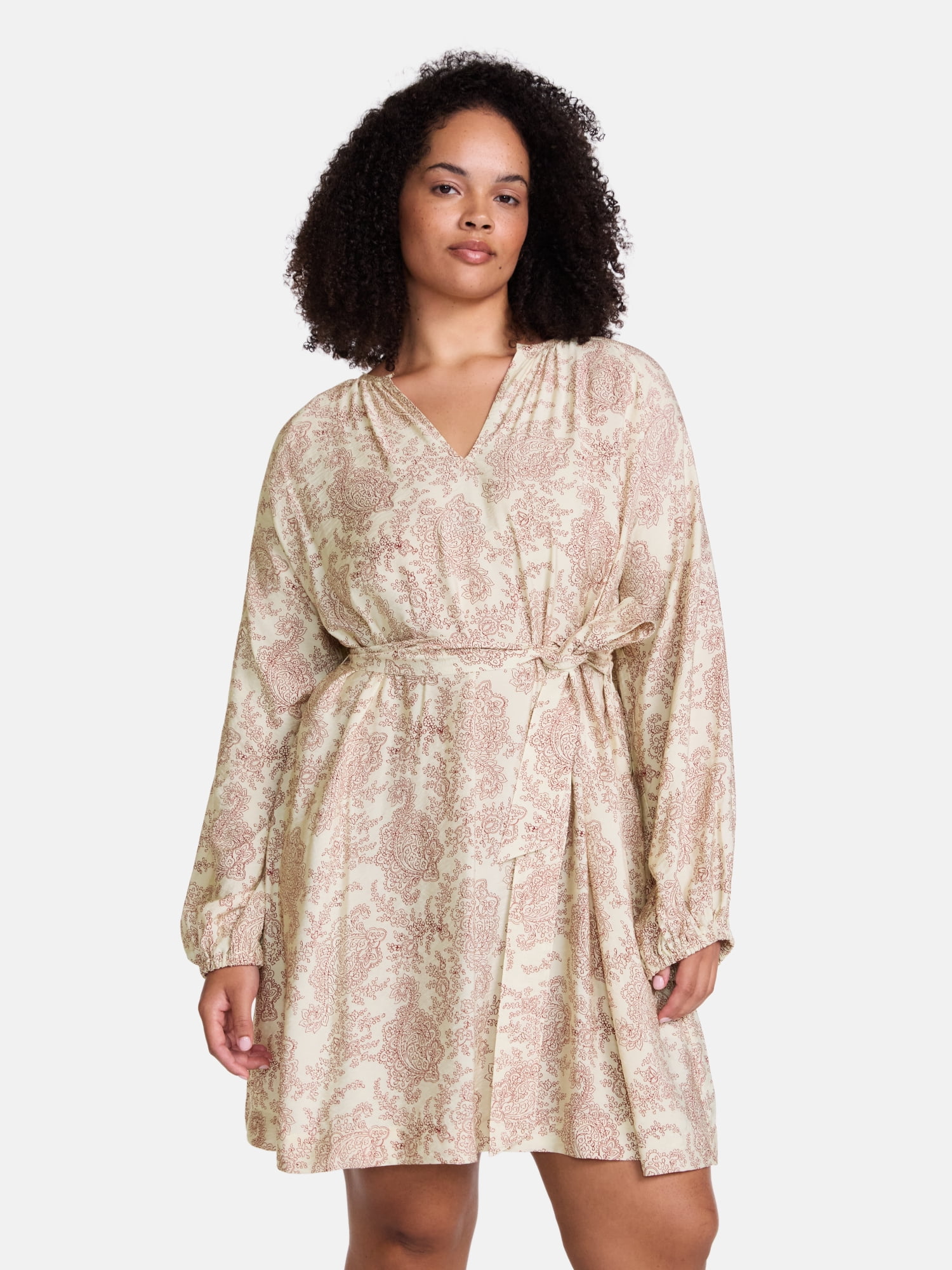 Scenario Women's and Women's Plus Mini Dress with Long Balloon Sleeves, Sizes XS-4X