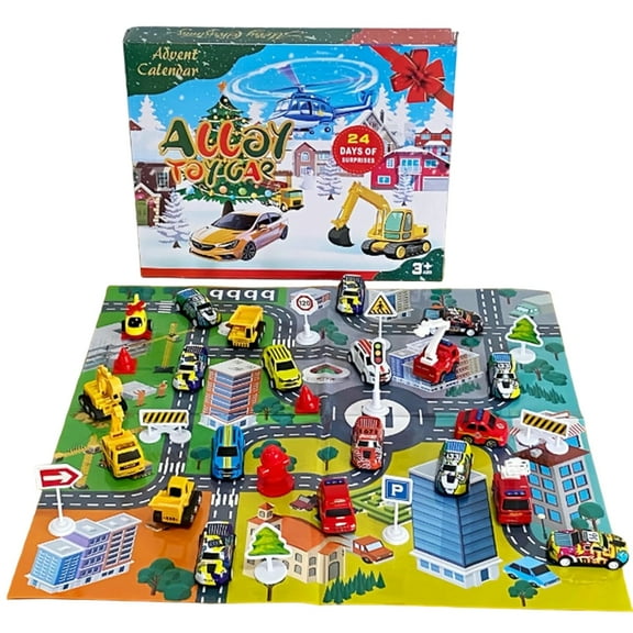 Car Toys Advent Calendar 24 Pack Toy Car with Game Map 3D Stereo Blind Box Countdown Calendar for Boys Girls Holiday Gift Educational Christmas Decoration
