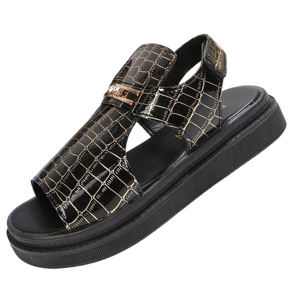 Wensltd Summer Dressy Sandals for Women Black Open Toe Sandals Beach Wear Thick Sole Outdoor Walking Shoes