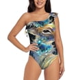 thumbnail image 2 of Picia Colorful Stained Glass Deer Pattern Women's One Piece Swimsuits,One Shoulder Swimwear Asymmetric ,Ruffle Monokinis Bathing Suits,High Waisted Flattering Bathing Suits-Large, 2 of 8