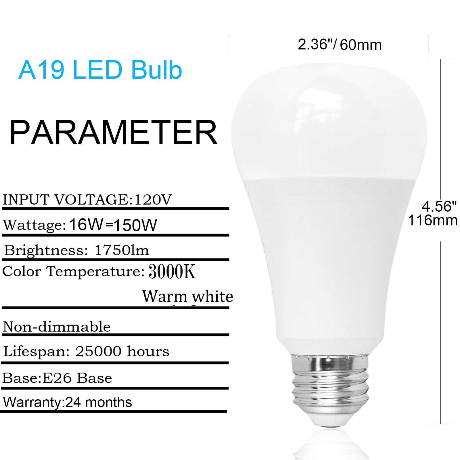 A19 Super Bright LED Light Bulbs 150W Equivalent 4 Pack,3000K Warm   White 16 Watt 1750 Lumen Energy-Efficient LED Bulb, E26   Base,Dimmable