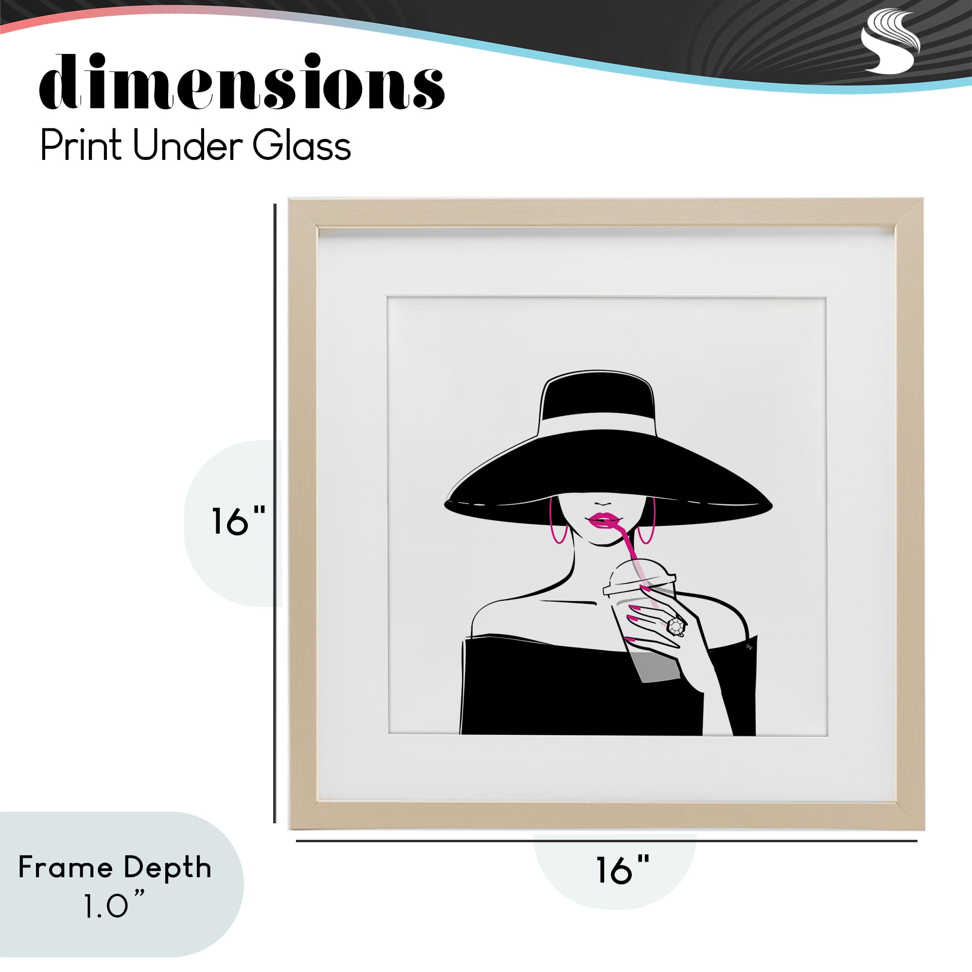 Stupell Industries Chic Black Hat Sipping Coffee Birch Framed Print Under Glass, design by Martina Pavlova