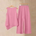 thumbnail image 6 of Womens Summer Linen 2 Piece Outfit Sleeveless Asymmetrical Tank Tops with Side Buttons Wide Leg Pants Two-Piece Travel Sets S, 6 of 7