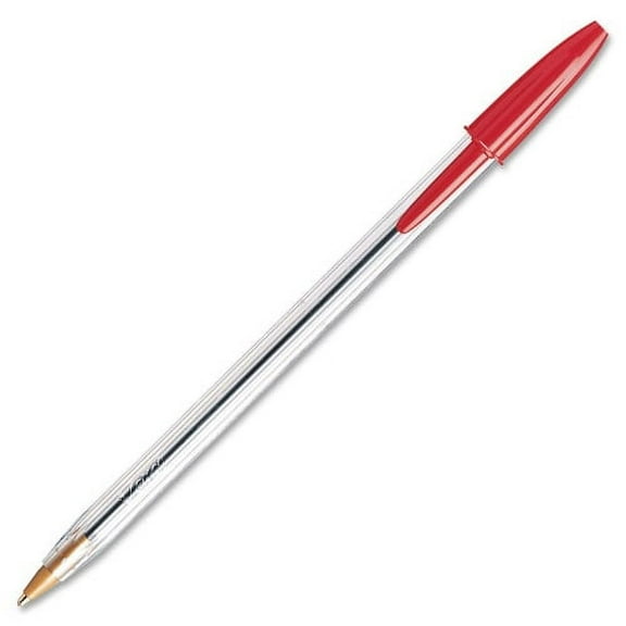 BIC Classic Cristal Ballpoint Pens Medium Pen Point - Conical Pen Point Style - Red - Clear Barrel - Metal Tip - 12 / Dozen