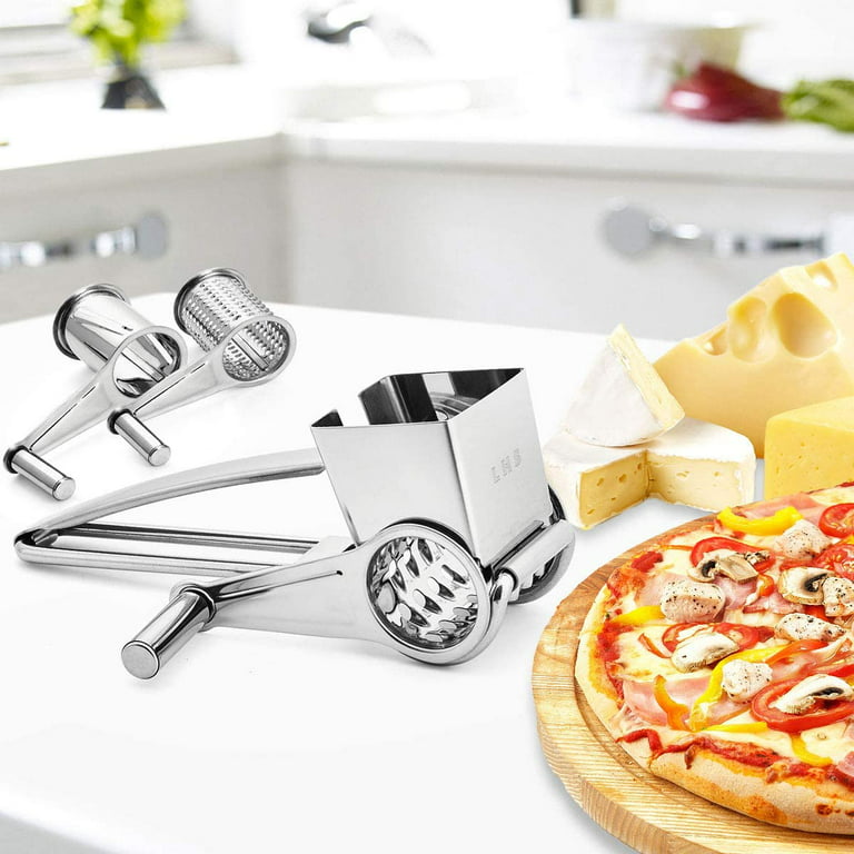 4 in 1 Rotary Cheese Grater, Cheese Cutter Slicer Shredder with 4 Blades  and Handle, Stainless Steel Manual Handheld Grater for Grating Hard Cheese